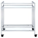 Cara 2 - tier Rectangular Glass Shelf Metal Bar Cart Chrome - Walo Furniture