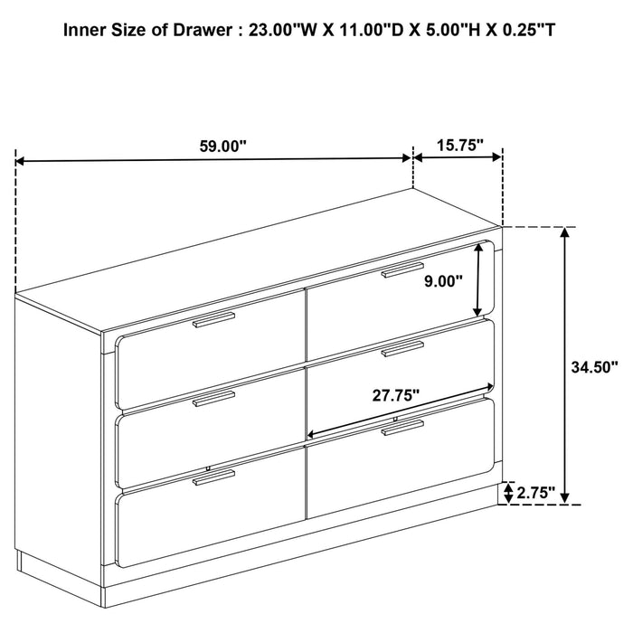 Caraway 6 - drawer Dresser Black - Walo Furniture