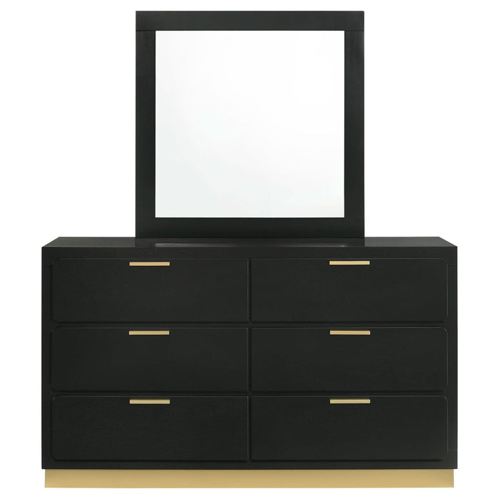 Caraway 6 - drawer Dresser with Mirror Black - Walo Furniture