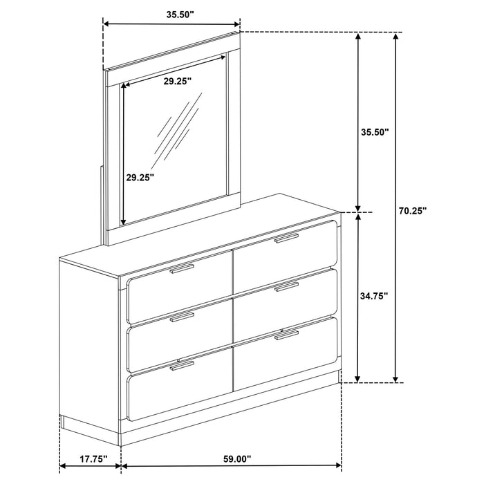 Caraway 6 - drawer Dresser with Mirror Black - Walo Furniture