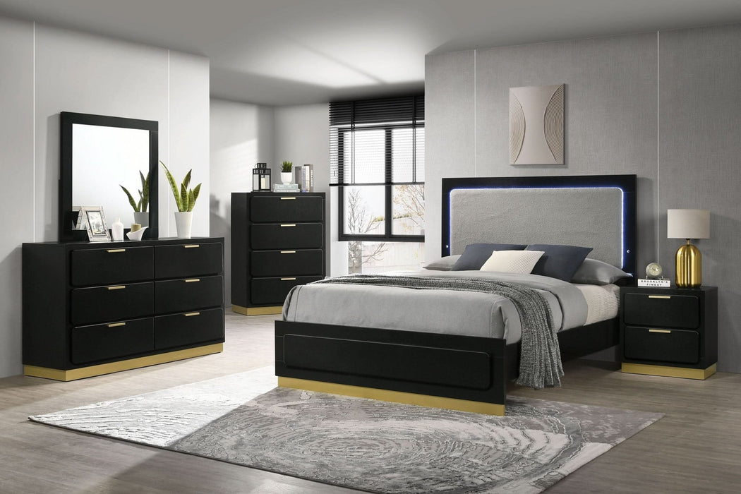 Caraway 6 - drawer Dresser with Mirror Black - Walo Furniture