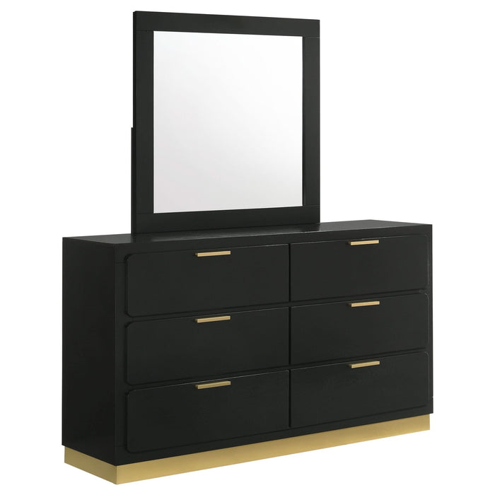 Caraway 6 - drawer Dresser with Mirror Black - Walo Furniture