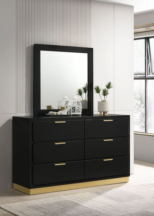 Caraway 6 - drawer Dresser with Mirror Black - Walo Furniture