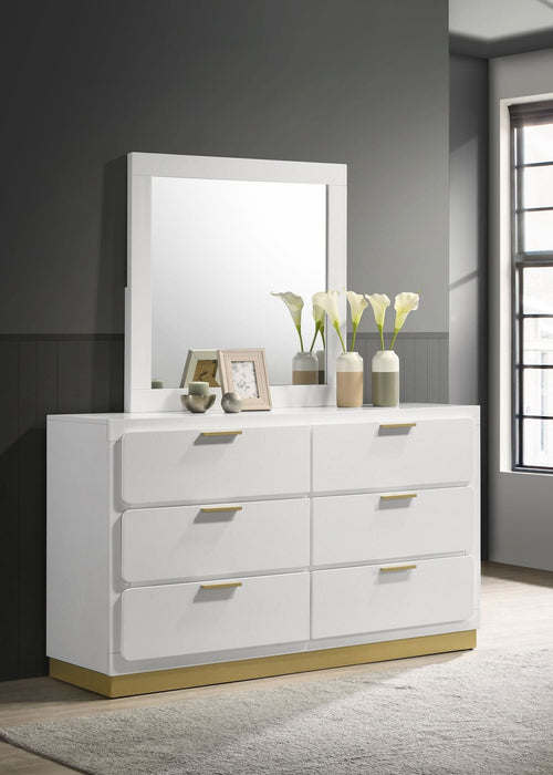 Caraway 6 - drawer Dresser with Mirror White - Walo Furniture