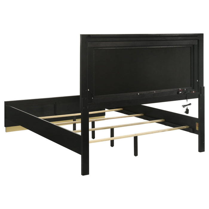 Caraway Wood California King LED Panel Bed Black - Walo Furniture