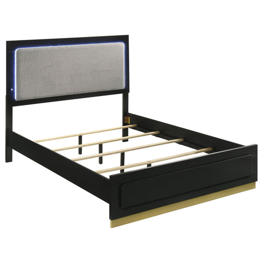 Caraway Wood California King LED Panel Bed Black - Walo Furniture