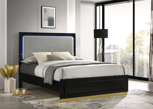 Caraway Wood California King LED Panel Bed Black - Walo Furniture