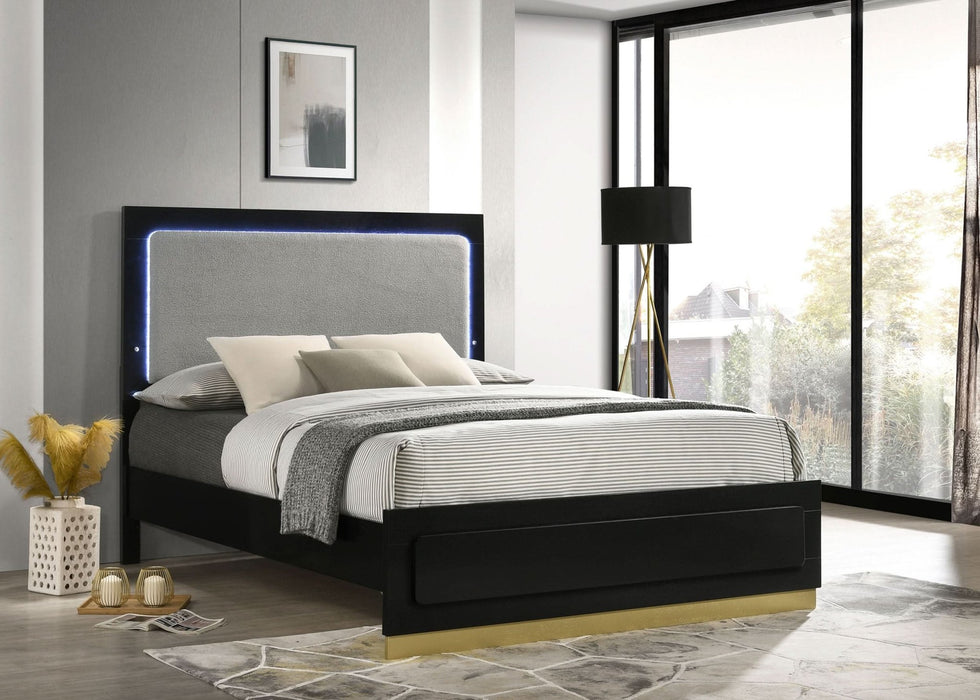 Caraway Wood California King LED Panel Bed Black - Walo Furniture