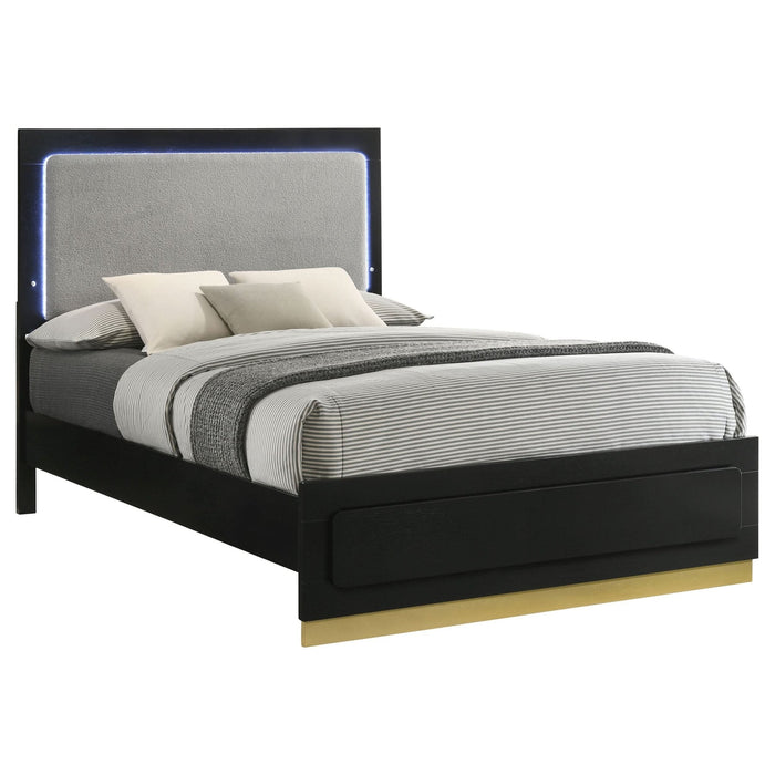 Caraway Wood California King LED Panel Bed Black - Walo Furniture