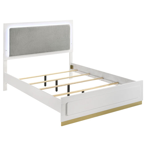 Caraway Wood California King LED Panel Bed White - Walo Furniture