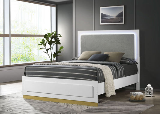 Caraway Wood Eastern King LED Panel Bed White - Walo Furniture