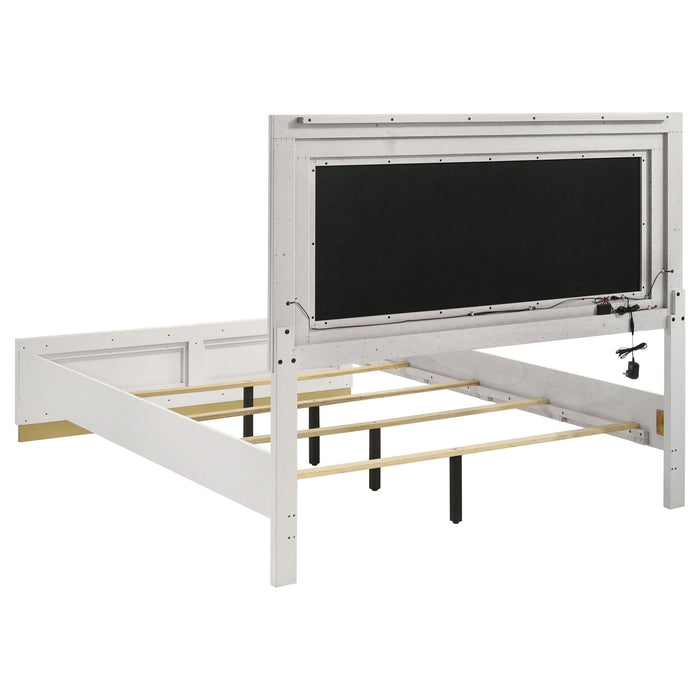 Caraway Wood Eastern King LED Panel Bed White - Walo Furniture