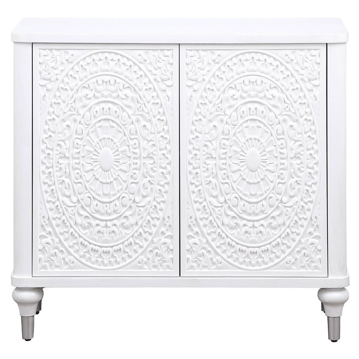 Cardella 2 - door Mandala Accent Cabinet Distressed White - Walo Furniture