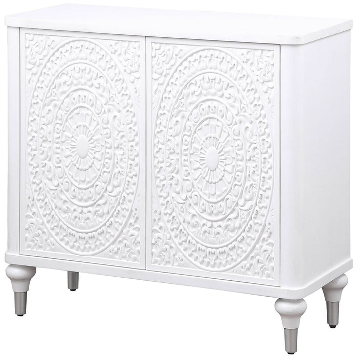 Cardella 2 - door Mandala Accent Cabinet Distressed White - Walo Furniture