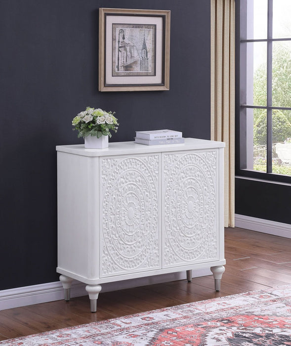 Cardella 2 - door Mandala Accent Cabinet Distressed White - Walo Furniture