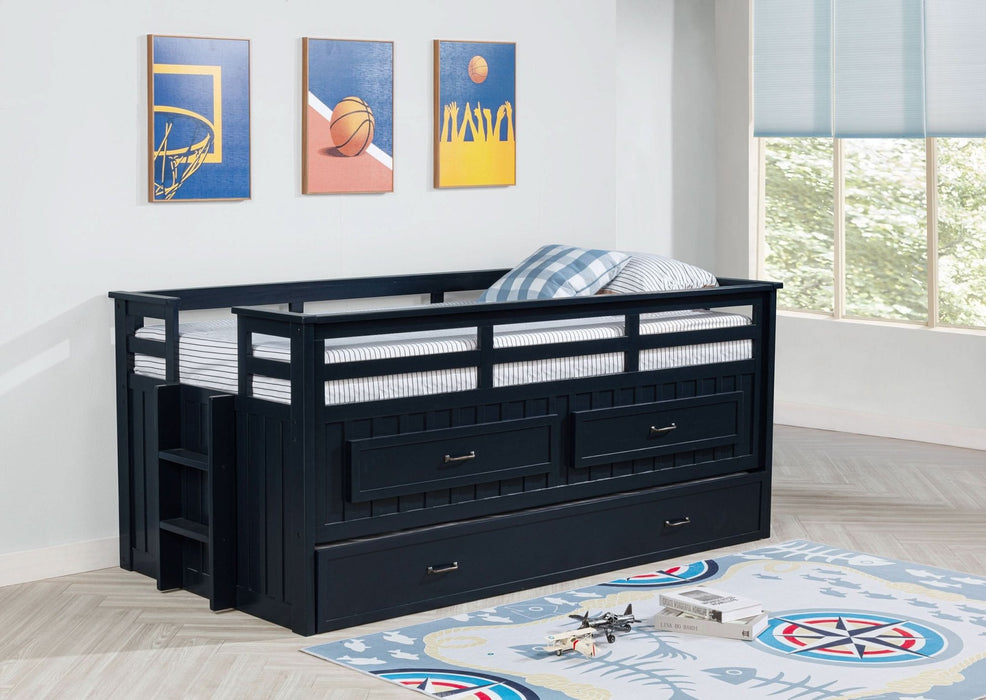 Carlsbad Wood Twin Captains Bed With Trundle Navy Blue - Walo Furniture