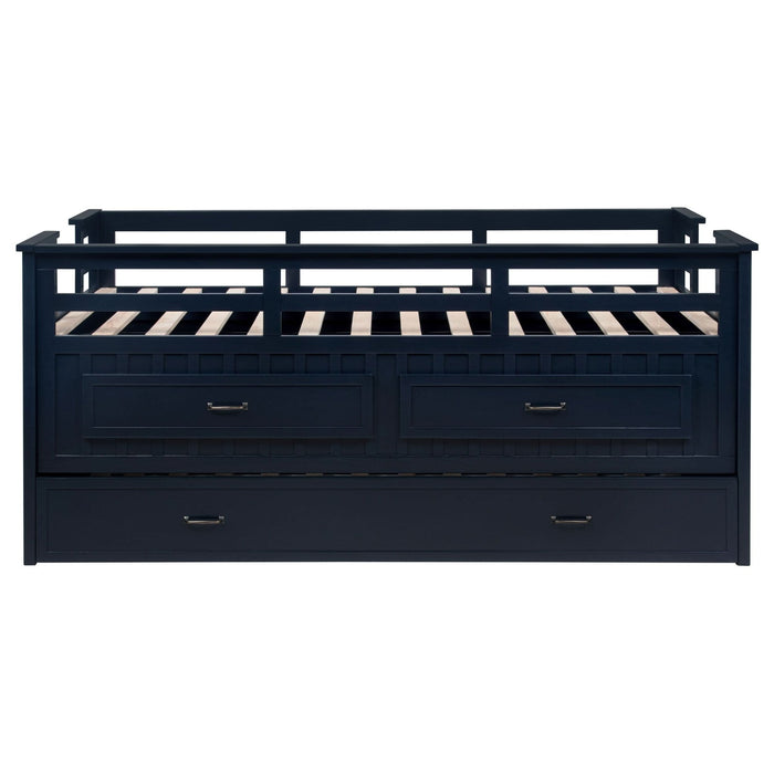 Carlsbad Wood Twin Captains Bed With Trundle Navy Blue - Walo Furniture