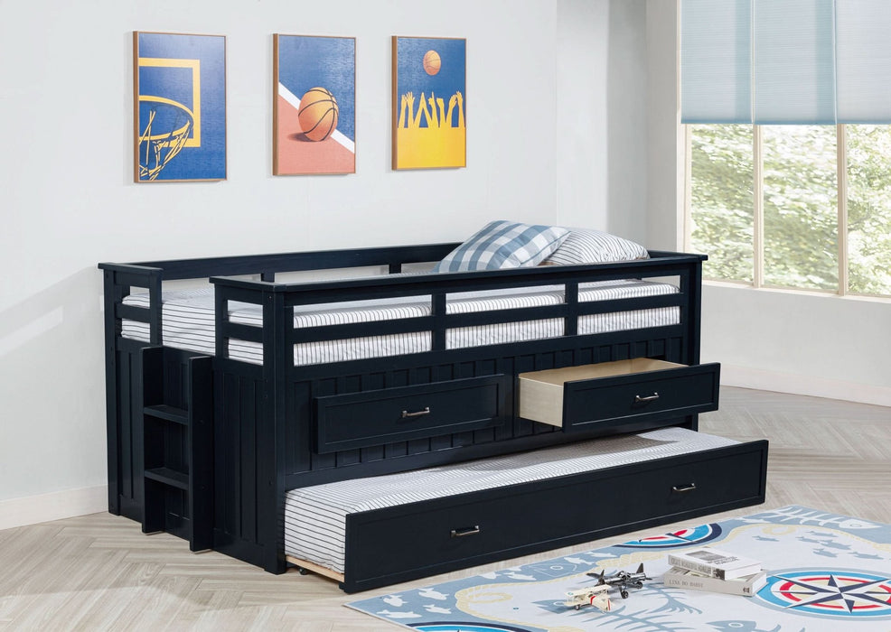 Carlsbad Wood Twin Captains Bed With Trundle Navy Blue - Walo Furniture