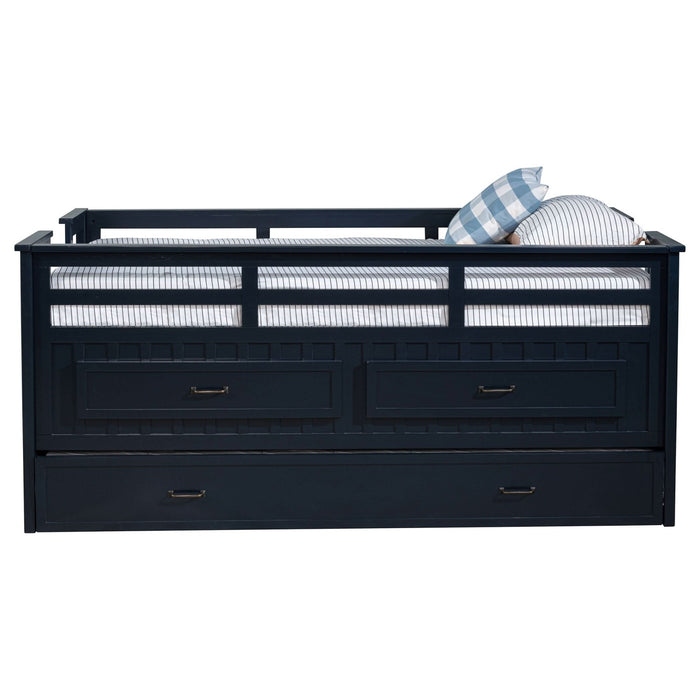 Carlsbad Wood Twin Captains Bed With Trundle Navy Blue - Walo Furniture