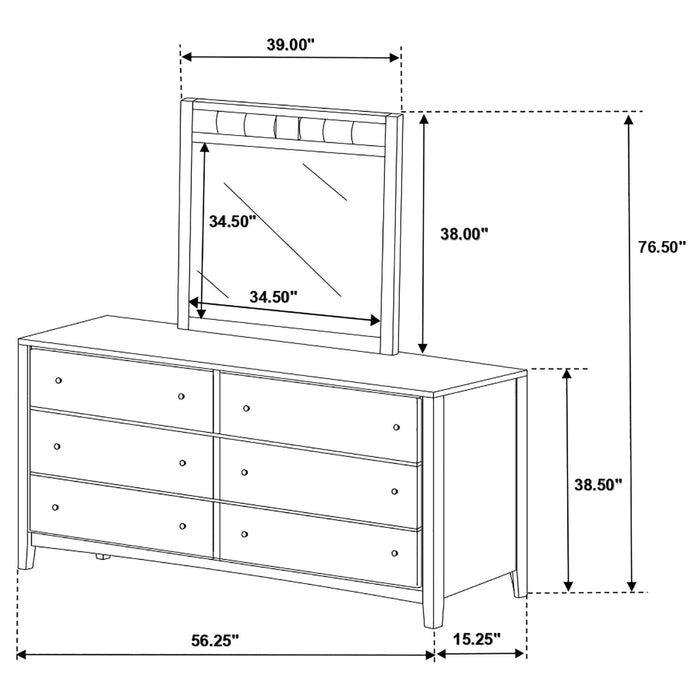 Carlton 6 - drawer Dresser with Mirror Cappuccino - Walo Furniture