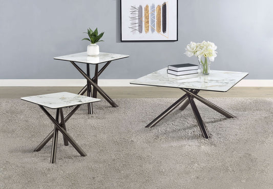 Carvell 3 - piece Square Coffee and End Table Set Mirage White - Walo Furniture