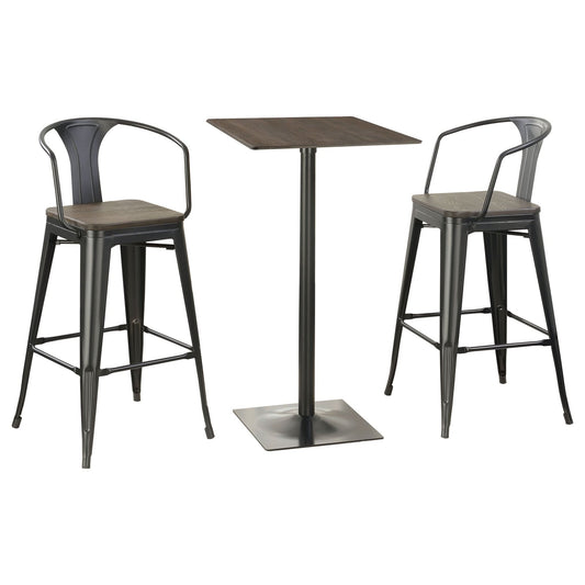 Cavalier 3 - piece Square Bar Table Set Dark Elm and Black - Walo Furniture