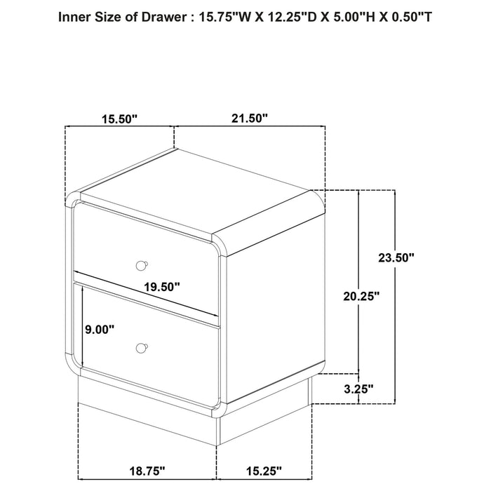 Cavelle 2 - drawer Nightstand Bedside Table Black - Walo Furniture