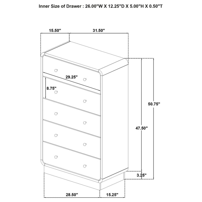 Cavelle 5 - drawer Chest of Drawers Black - Walo Furniture