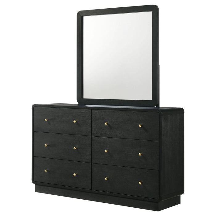 Cavelle 6 - drawer Dresser and Mirror Black - Walo Furniture