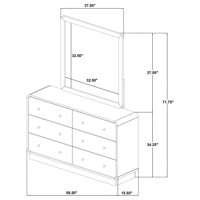 Cavelle 6 - drawer Dresser and Mirror Black - Walo Furniture