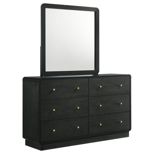 Cavelle 6 - drawer Dresser and Mirror Black - Walo Furniture