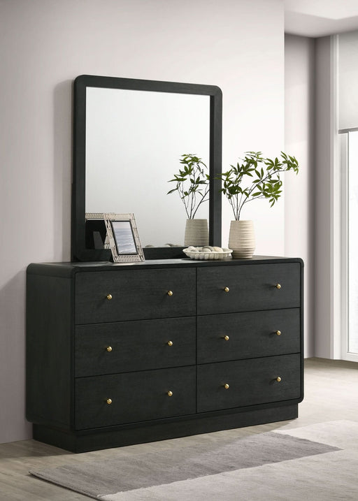 Cavelle 6 - drawer Dresser and Mirror Black - Walo Furniture