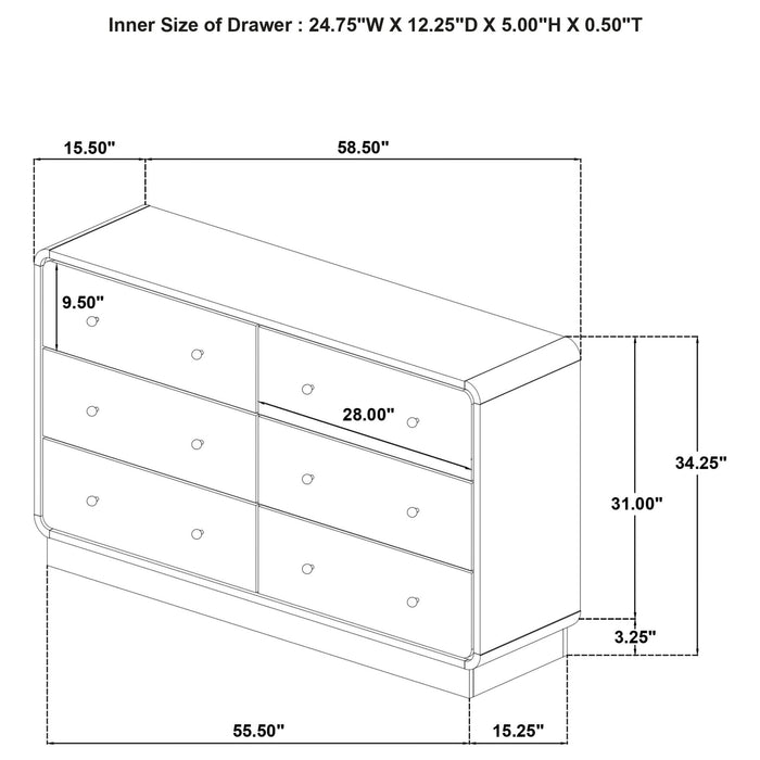 Cavelle 6 - drawer Dresser Cabinet Black - Walo Furniture