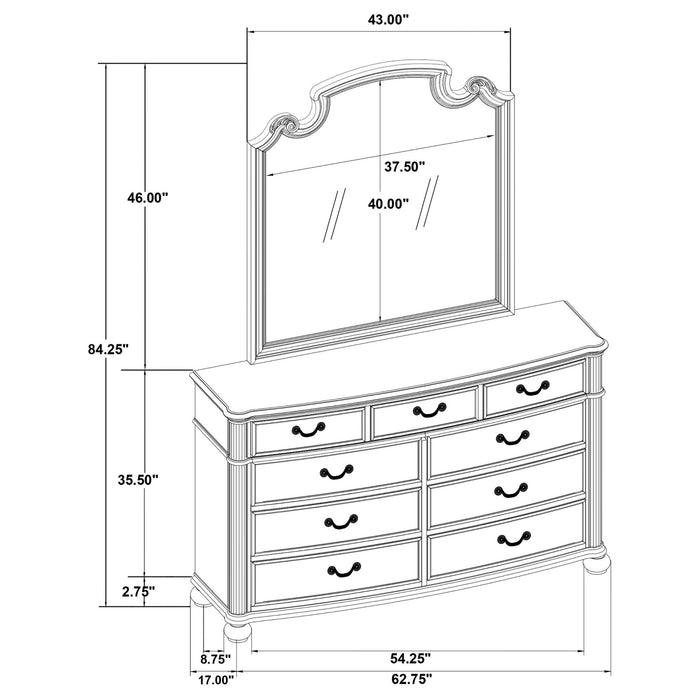 Celina 9 - drawer Dresser with Mirror Black - Walo Furniture