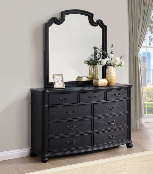 Celina 9 - drawer Dresser with Mirror Black - Walo Furniture