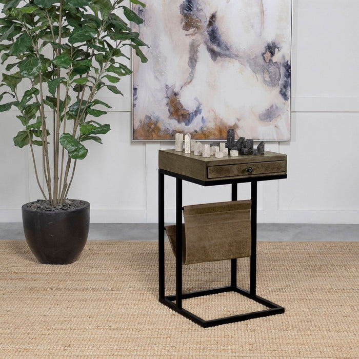 Chessie 1 - drawer Side Table With Leatherette Sling Tobacco - Walo Furniture