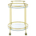 Chrissy 2 - tier Round Glass Shelf Metal Bar Cart Brass - Walo Furniture