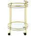 Chrissy 2 - tier Round Glass Shelf Metal Bar Cart Brass - Walo Furniture