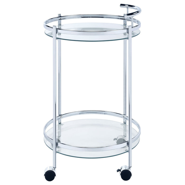 Chrissy Round Glass Shelf Metal Bar Cart Chrome - Walo Furniture