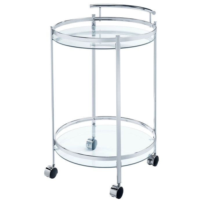 Chrissy Round Glass Shelf Metal Bar Cart Chrome - Walo Furniture