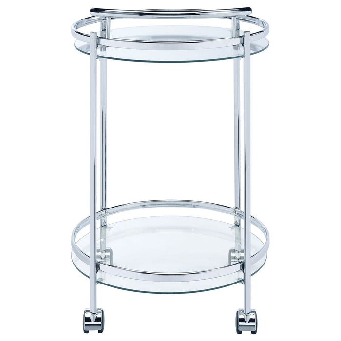 Chrissy Round Glass Shelf Metal Bar Cart Chrome - Walo Furniture