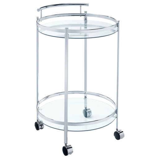 Chrissy Round Glass Shelf Metal Bar Cart Chrome - Walo Furniture