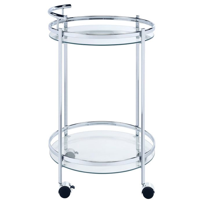 Chrissy Round Glass Shelf Metal Bar Cart Chrome - Walo Furniture