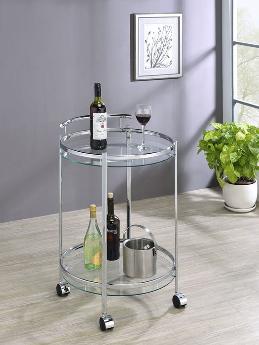 Chrissy Round Glass Shelf Metal Bar Cart Chrome - Walo Furniture