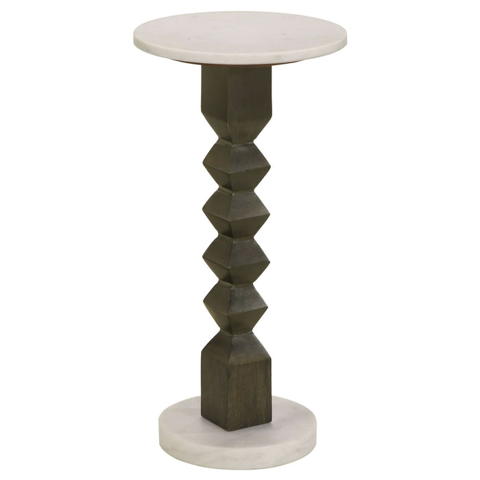 Colette Round Marble Top Side Table White and Dark Grey - Walo Furniture