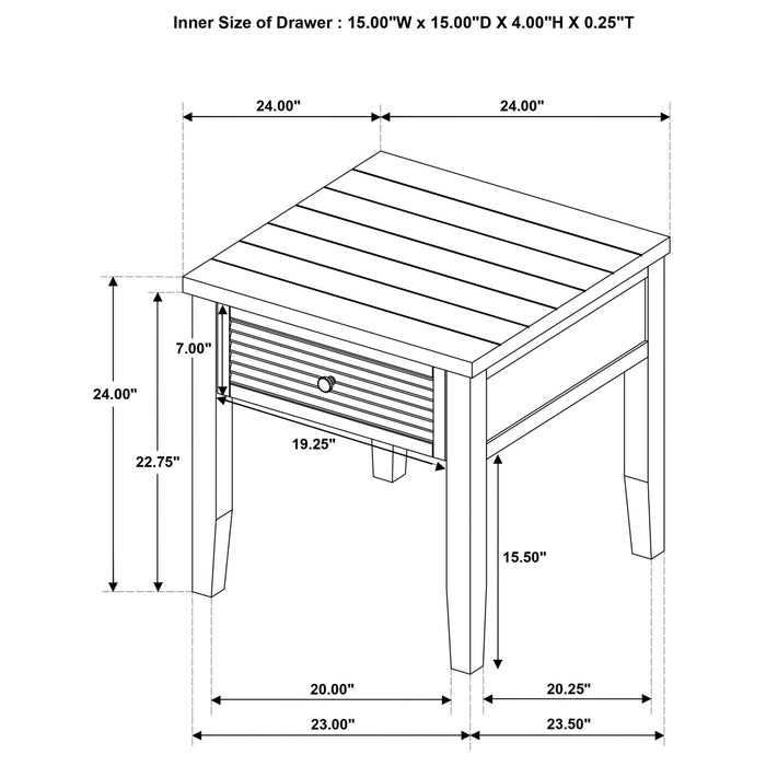 Concord 1 - drawer Square End Table Distressed Java - Walo Furniture