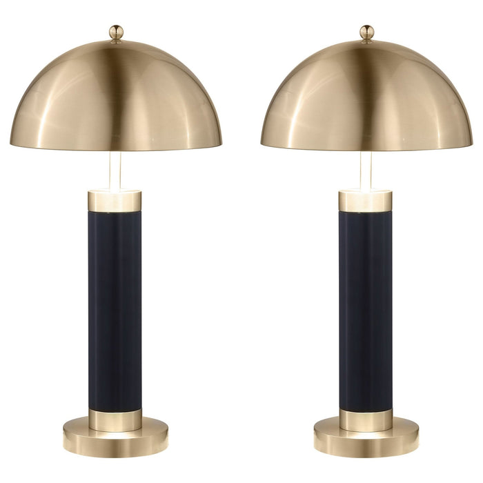 Conroe 28 - inch Dome Shade Pillar Table Lamp Black (Set of 2) - Walo Furniture