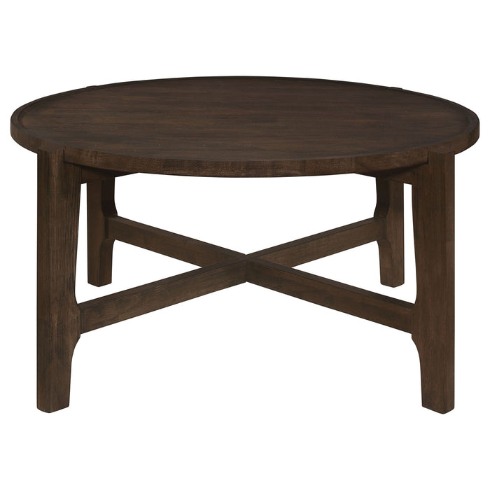 Cota Round Solid Wood Coffee Table Dark Brown - Walo Furniture