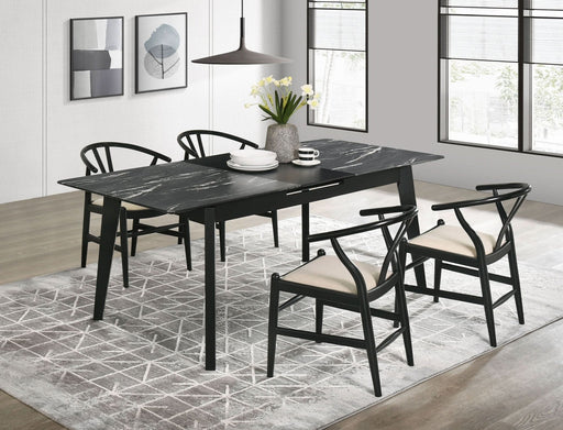 Crestmont 5 - piece Extension Leaf Dining Table Set Black - Walo Furniture