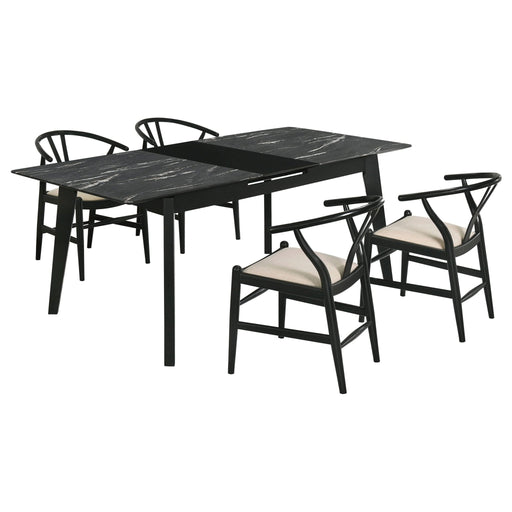 Crestmont 5 - piece Extension Leaf Dining Table Set Black - Walo Furniture